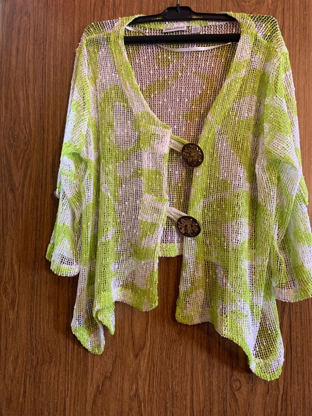 Lily Rose Lime & White Open-Weave Button Cardigan Sweater